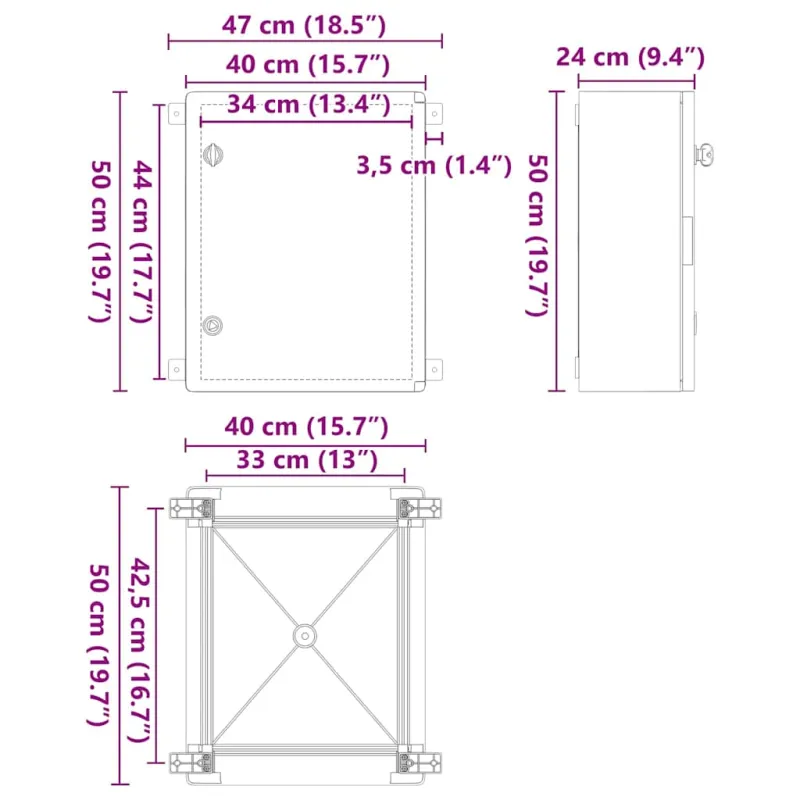 Control Cabinet Pilka 47 x 24 x 50 cm ABS plastikas