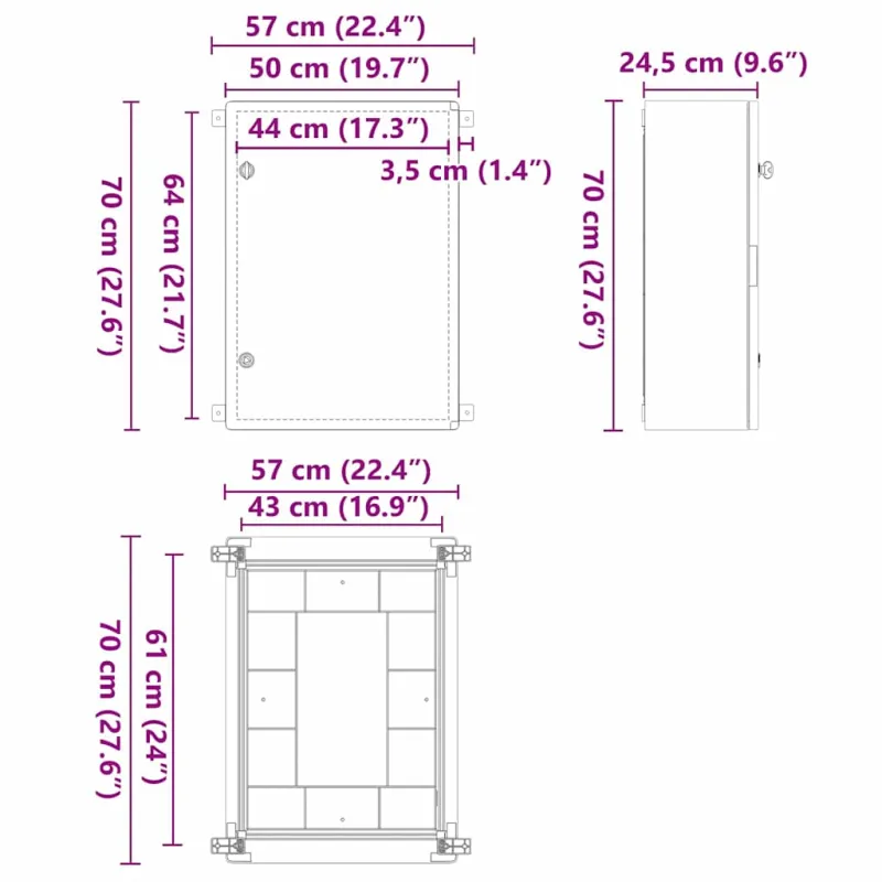 Control Cabinet Pilka 57 x 24,5 x 70 cm ABS plastikas