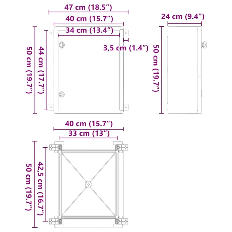 Control Cabinet Pilka 47 x 24 x 50 cm ABS plastikas