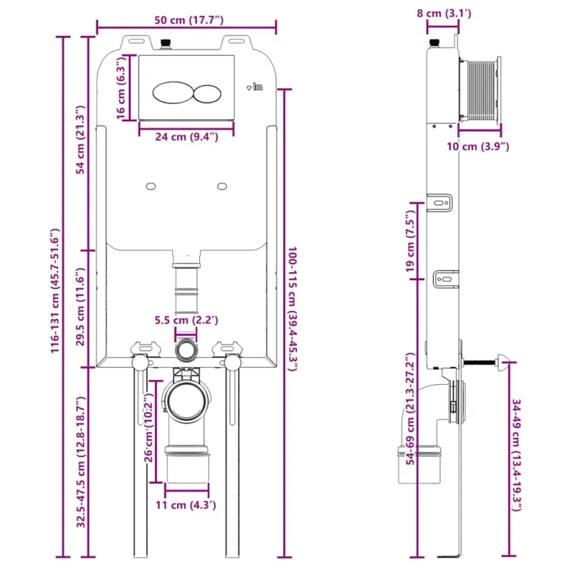 Cisternos rėmas su saugykla Balta 50 x 8 x 131 cm Plienas