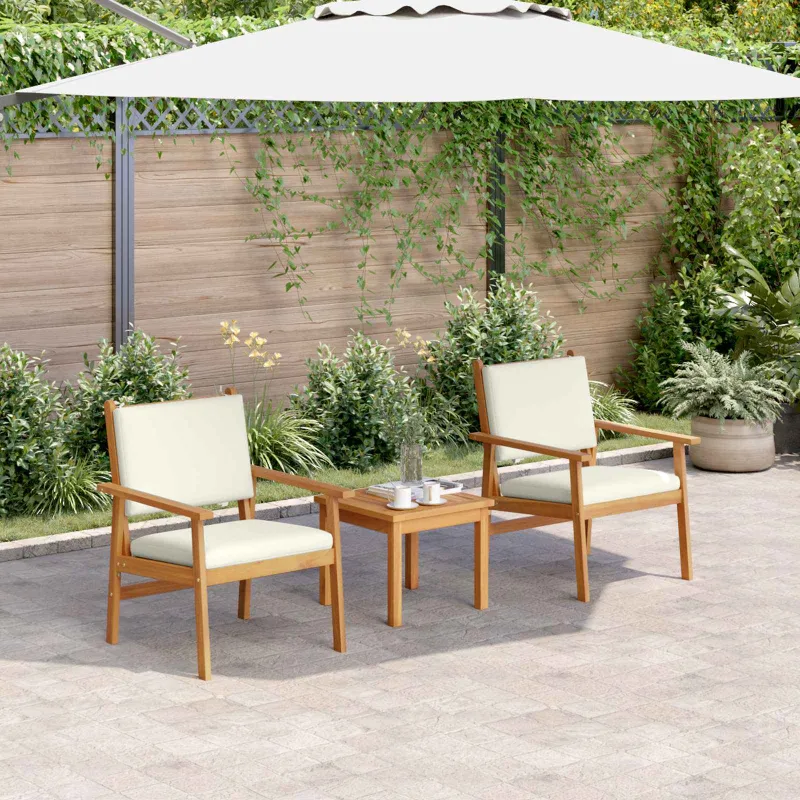 Sodo Sofų Rinkinys 3 pcs Kreminė balta Kietos akacijos mediena
