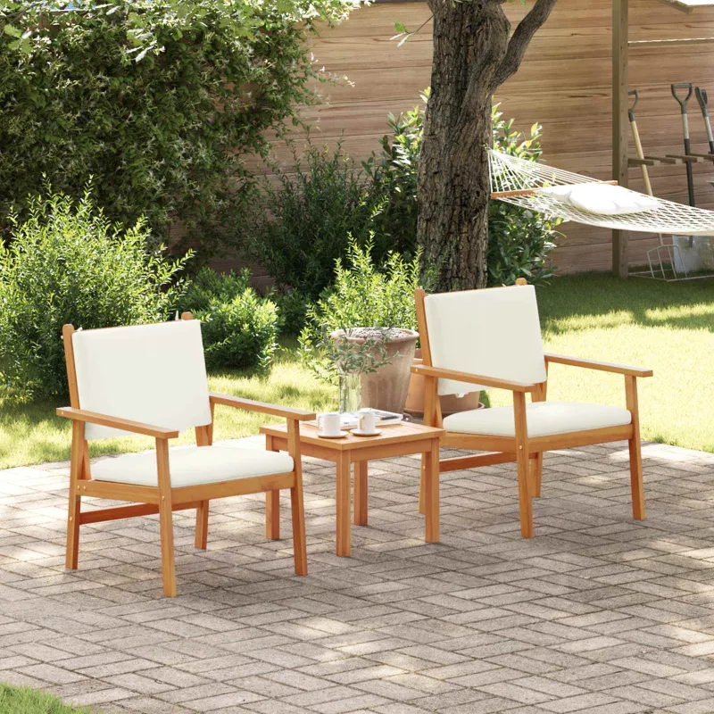 Sodo Sofų Rinkinys 3 pcs Kreminė balta Kietos akacijos mediena