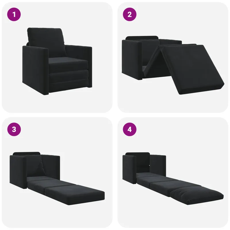 Sofa lova Juoda 74 x 77 x 81 cm Aksomas