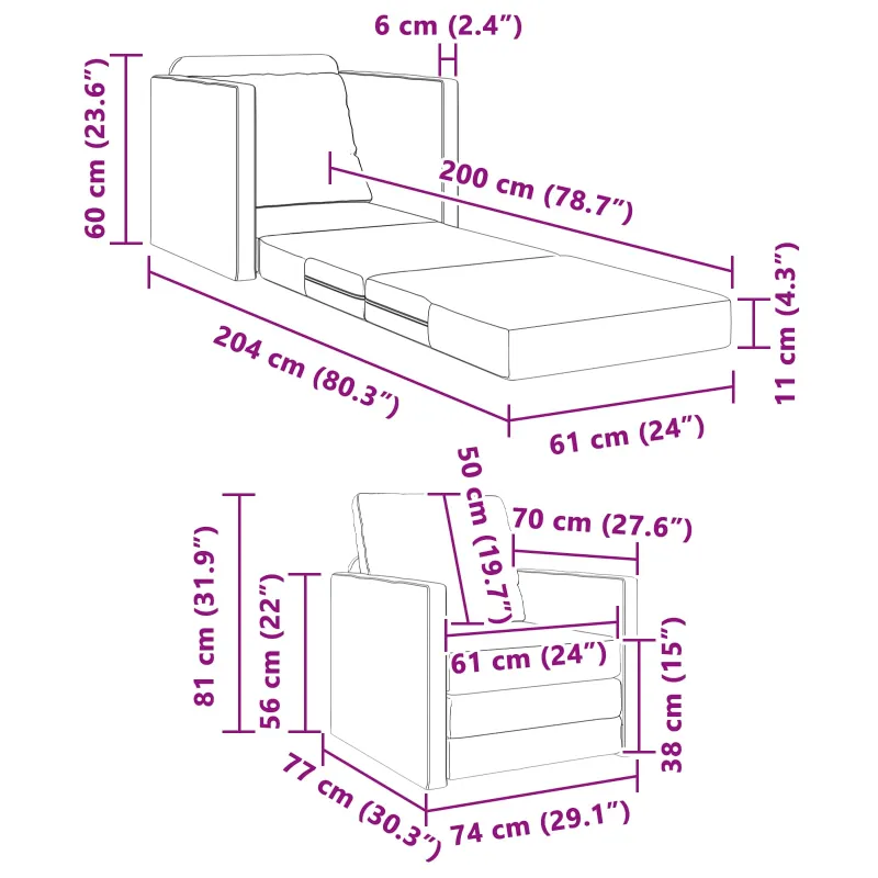 Sofa lova Vyno raudona 74 x 77 x 81 cm audinys
