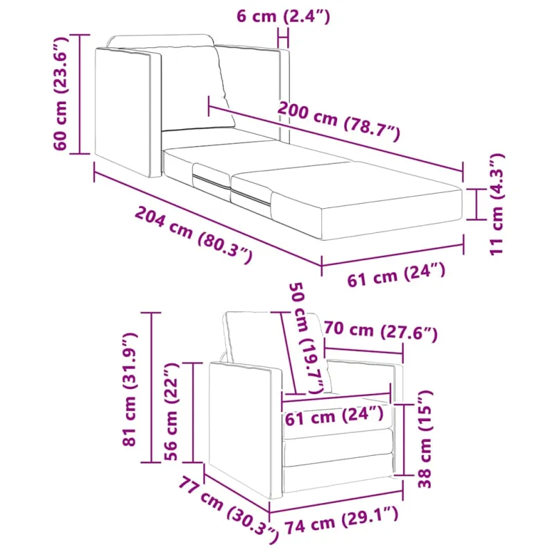 Sofa lova 60cm Kapučino Dirbtinė Oda