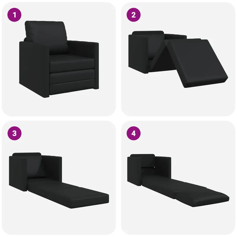 Sofa lova 60cm Juoda Dirbtinė Oda