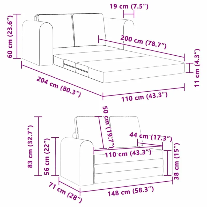 Sofa lova 60cm Šviesiai pilka audinys