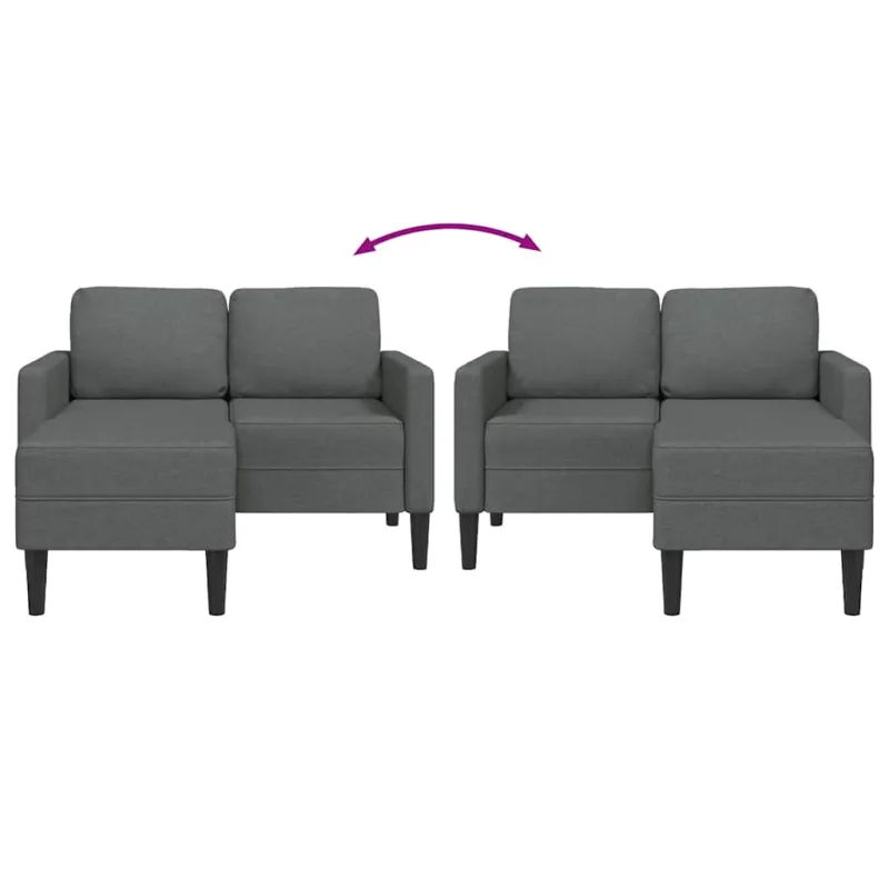 Dvivietė sofa su šezlongu, L formos, tamsiai pilka, 125 cm, audinys