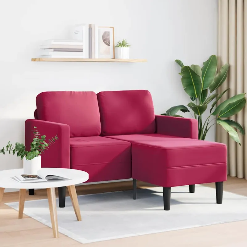 dvivietė sofa su gultu L formos vyno raudona 125 cm aksomas