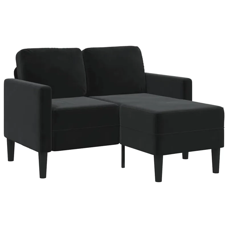 Dvivietė sofa su šezlongu, L formos, juoda, 125 cm, aksominis