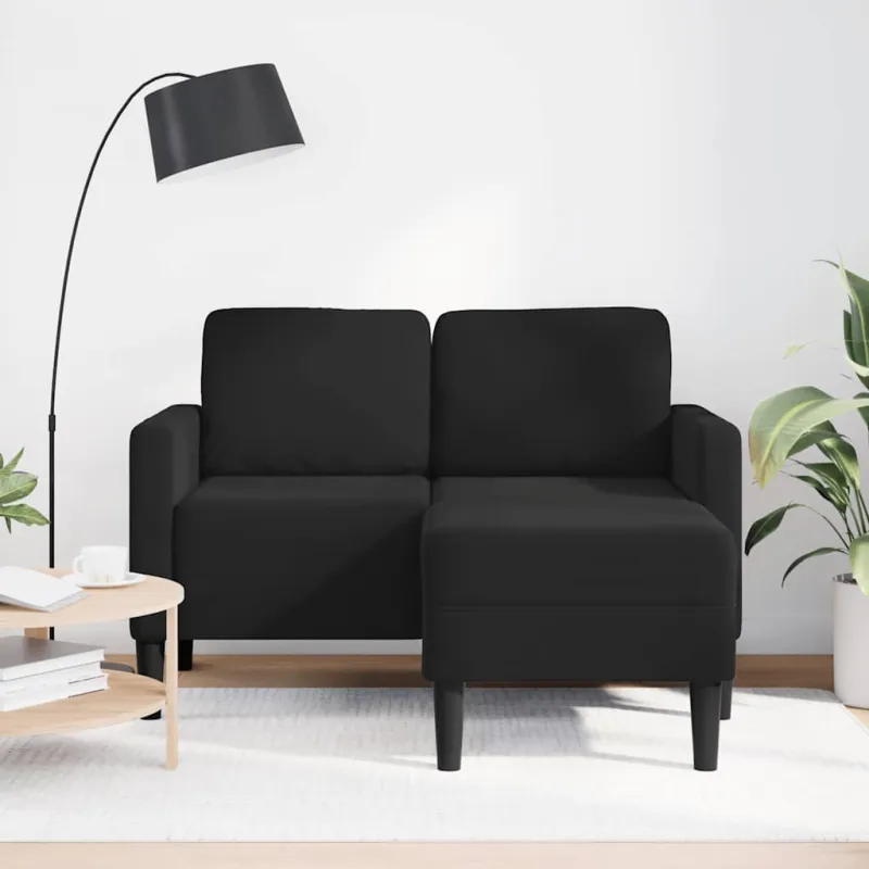 Dvivietė sofa su šezlongu, L formos, juoda, 125 cm, aksominis