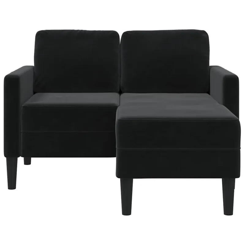 Dvivietė sofa su šezlongu, L formos, juoda, 125 cm, aksominis