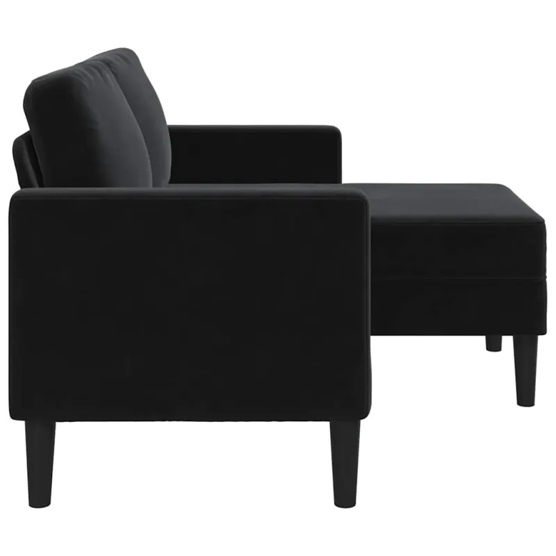 Dvivietė sofa su šezlongu, L formos, juoda, 125 cm, aksominis