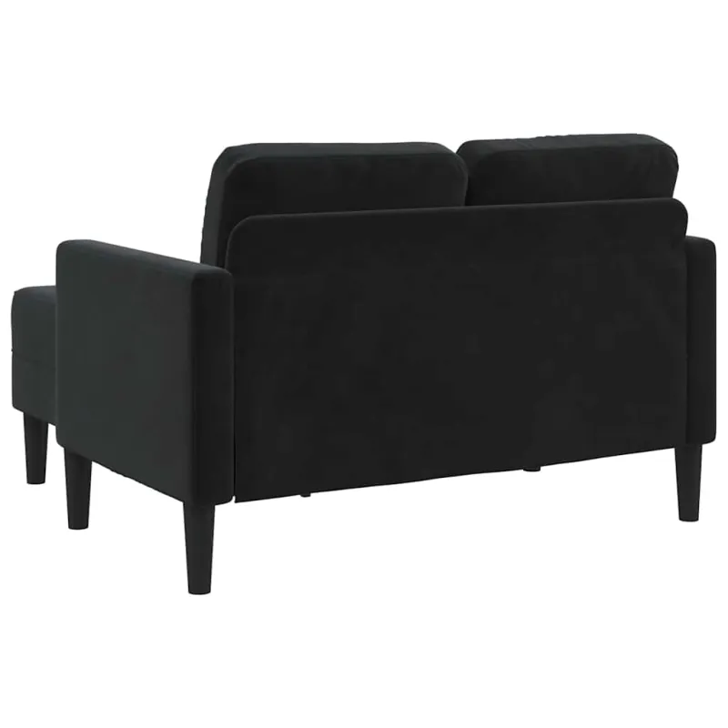 Dvivietė sofa su šezlongu, L formos, juoda, 125 cm, aksominis