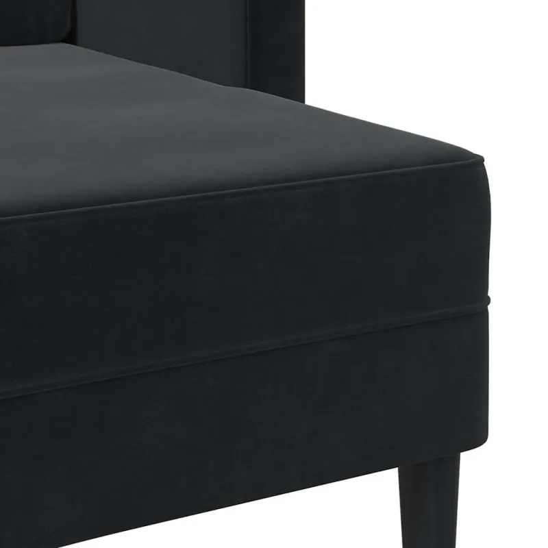 Dvivietė sofa su šezlongu, L formos, juoda, 125 cm, aksominis