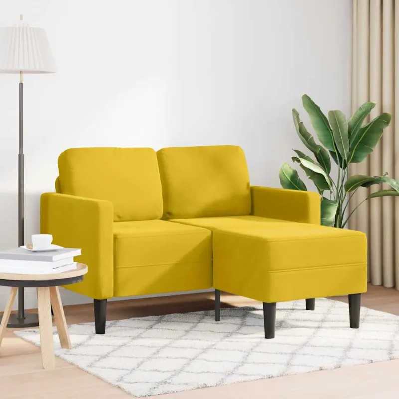 dvivietė sofa su gultu L formos geltona 125 cm aksomas