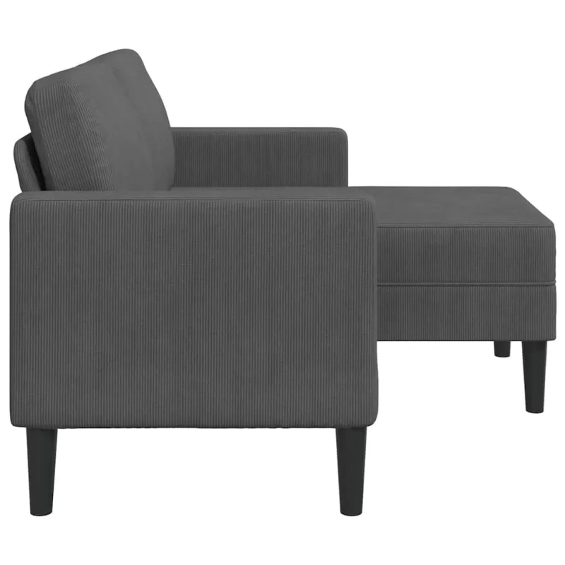Dvivietė sofa su šezlongu, L formos, tamsiai pilka, 125 cm, linas