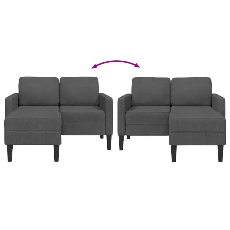 Dvivietė sofa su šezlongu, L formos, tamsiai pilka, 125 cm, linas