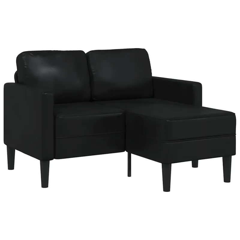 Dvivietė sofa su šezlongu, L formos, juoda, 125 cm, dirbtinė oda
