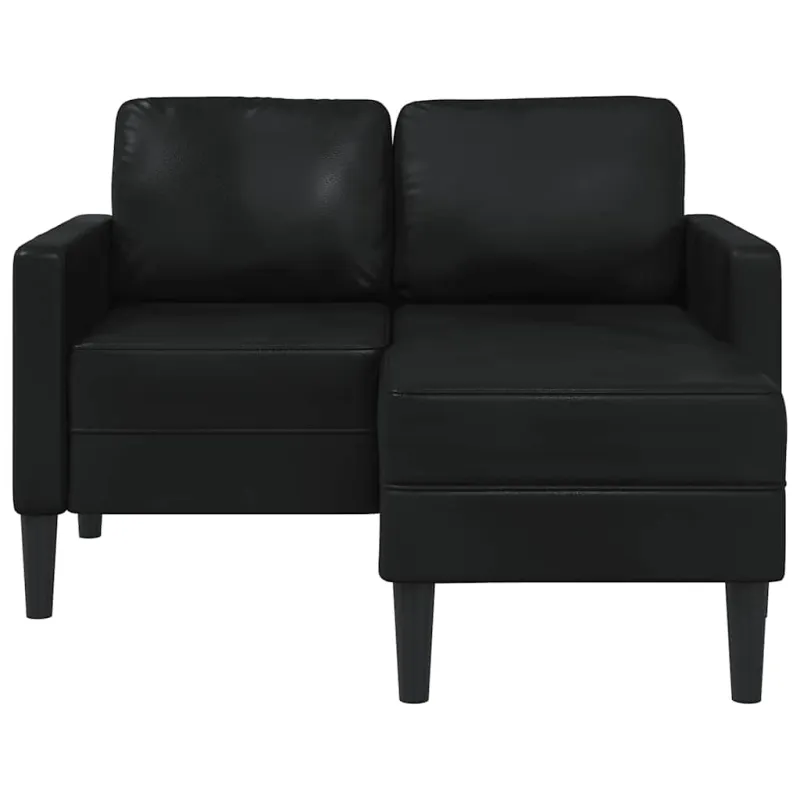 Dvivietė sofa su šezlongu, L formos, juoda, 125 cm, dirbtinė oda