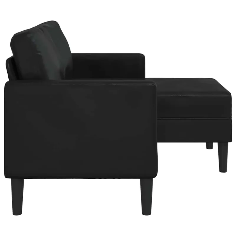 Dvivietė sofa su šezlongu, L formos, juoda, 125 cm, dirbtinė oda