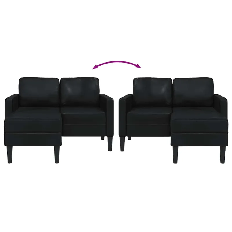 Dvivietė sofa su šezlongu, L formos, juoda, 125 cm, dirbtinė oda