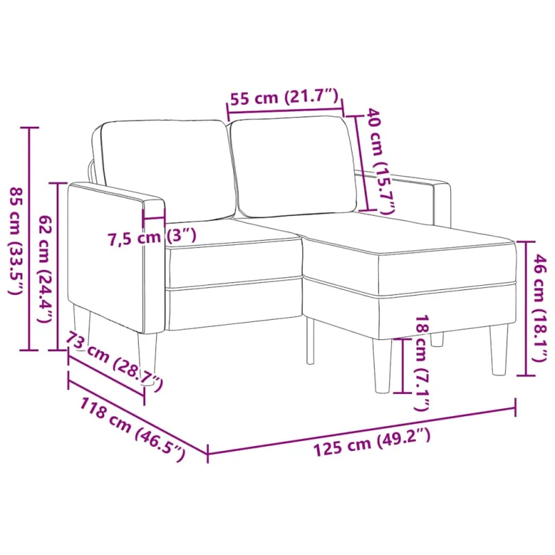 2-vietė sofa su krėslu L formos kreminė 125 cm dirbtinė oda