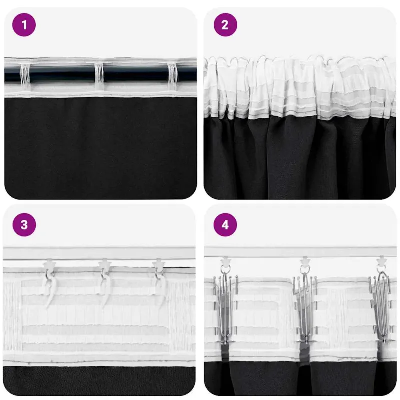 Užuolaidos su žiedais, blokuojančios šviesą 2 pcs Juoda