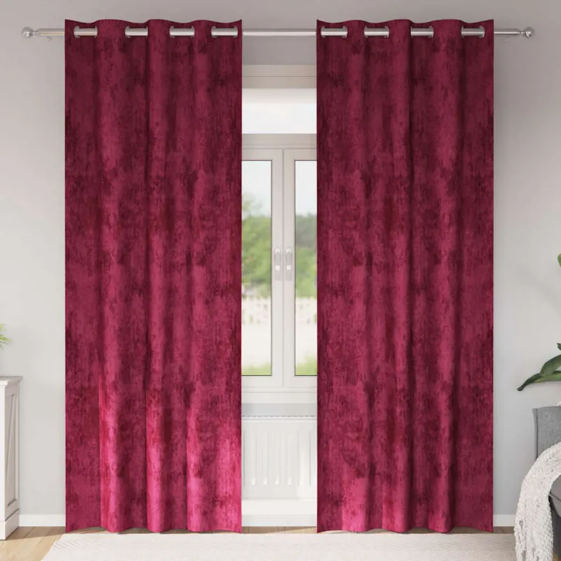 Aksominio tipo užuolaidos 2 pcs Vyno raudonumo 245 x 140 cm