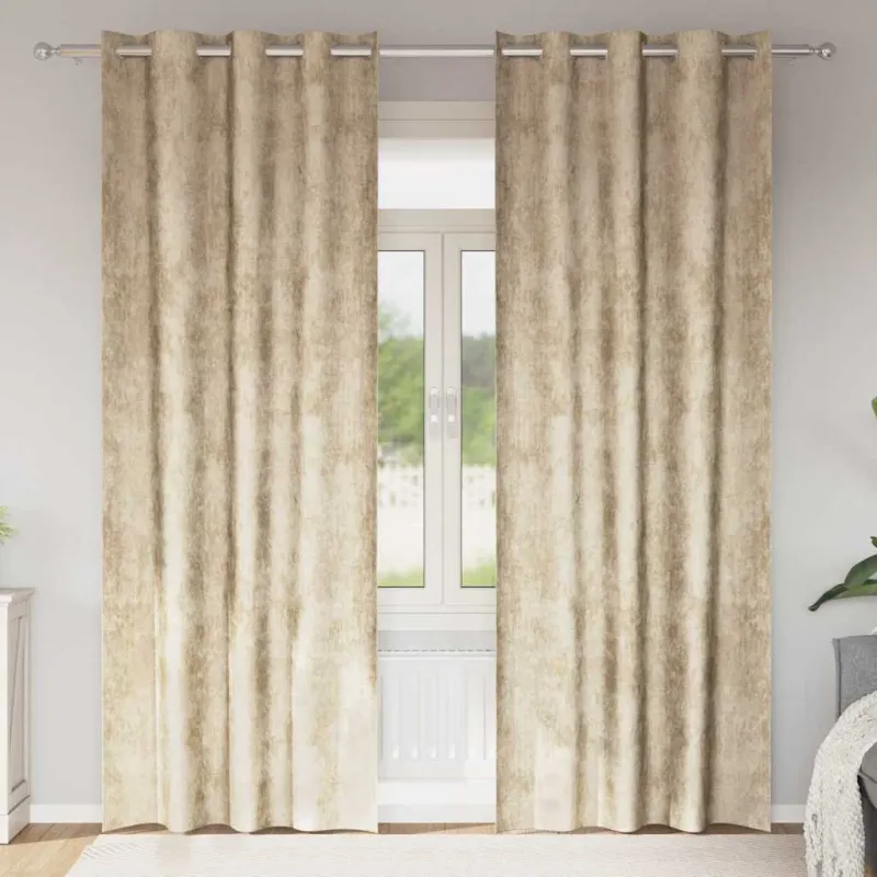 Aksominio tipo užuolaidos 2 pcs Kreminė 260 x 140 cm Aksomas