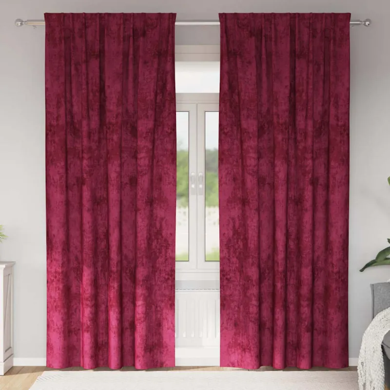 Aksominio tipo užuolaidos 2 pcs Vyno raudonumo 245 x 140 cm