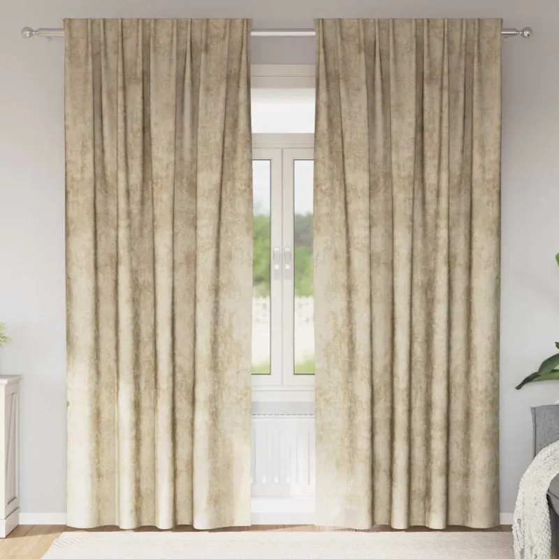 Aksominio tipo užuolaidos 2 pcs Kreminė 225 x 140 cm Aksomas