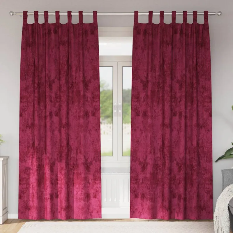 Aksominio tipo užuolaidos 2 pcs Vyno raudonumo 245 x 140 cm