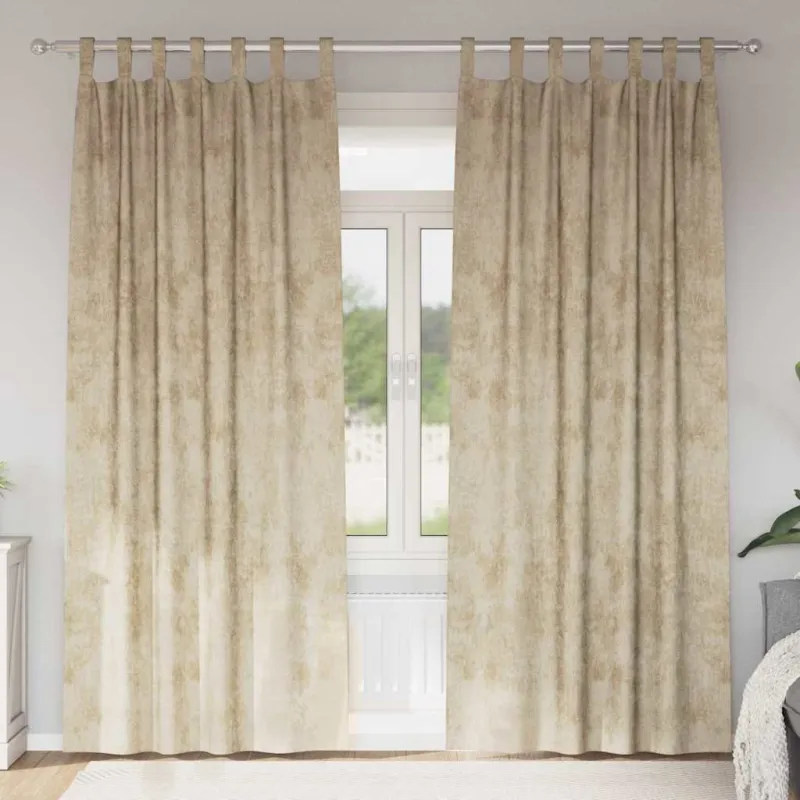 Aksominio tipo užuolaidos 2 pcs Kreminė 225 x 140 cm Aksomas