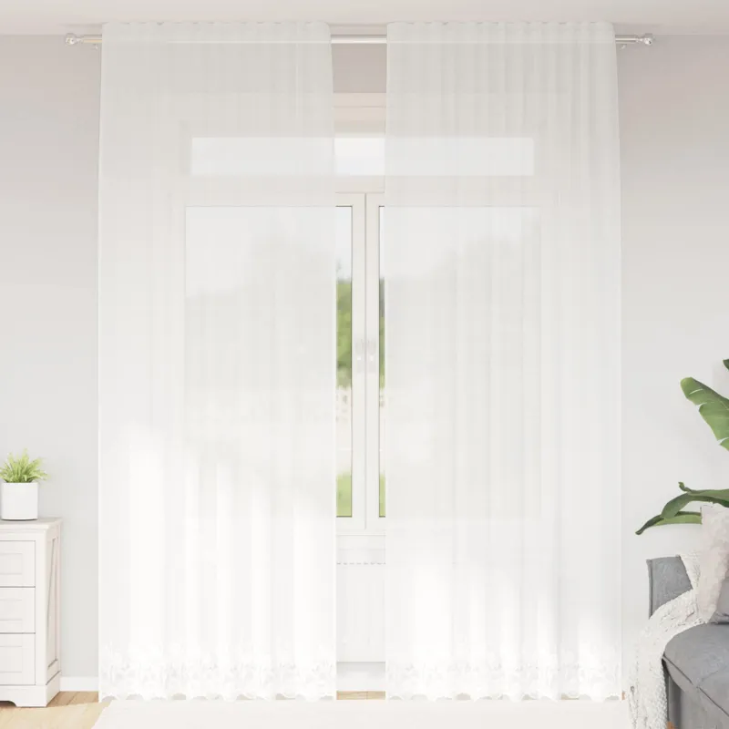 Nėrinių Užuolaida Gėlių Balta 260 x 150 cm Poliesteris