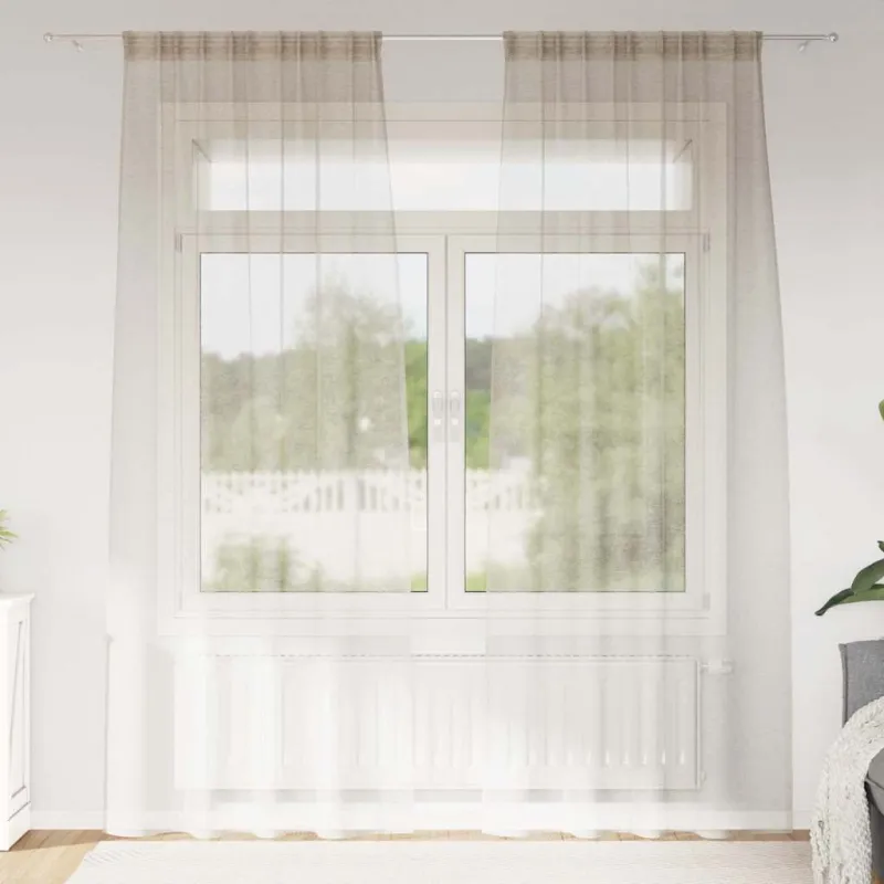 Voile Užuolaida 2 pcs Smėlio 225 x 140 cm Poliesteris