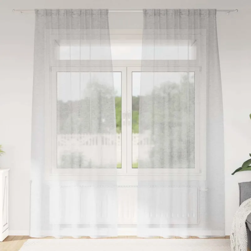 Voile Užuolaida 2 pcs Šviesiai pilka 225 x 140 cm Poliesteris
