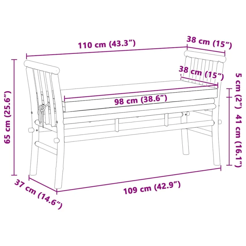 Sodo suolas su pagalve Ruda 110 x 38 x 65cm bambukas