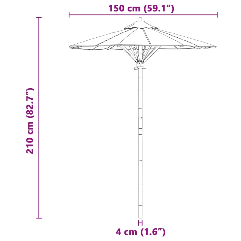 Sodo skėtis Kreminė balta Ø 150 x 210 cm bambukas