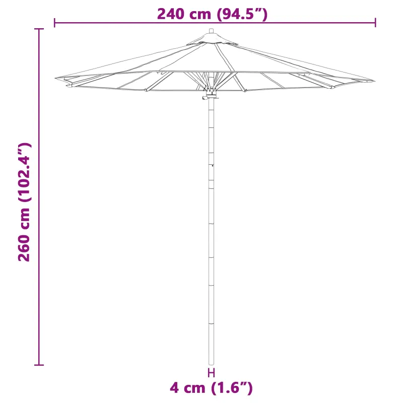 Sodo skėtis Tamsiai pilka Ø 240 x 260 cm bambukas