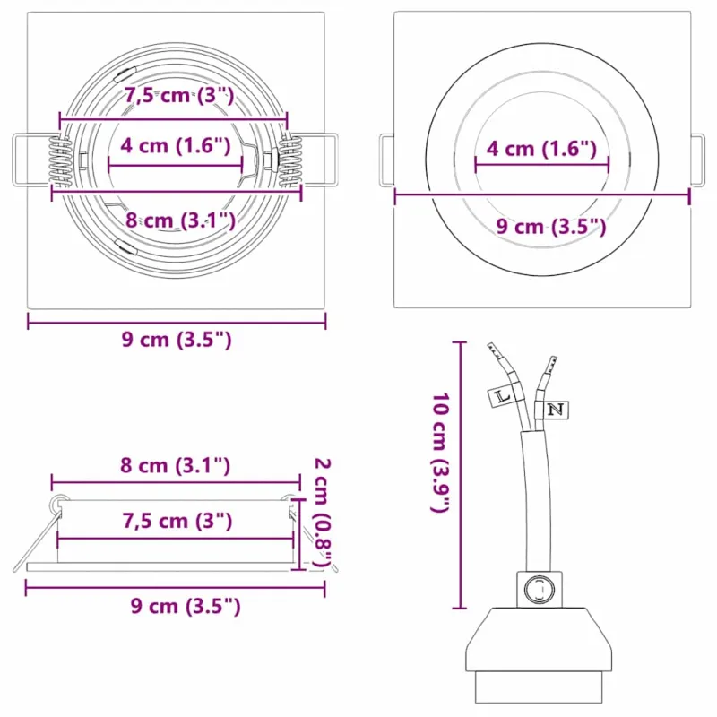 Prožektorius 6 pcs Sidabro 9 x 9 x 2 cm Aliuminis