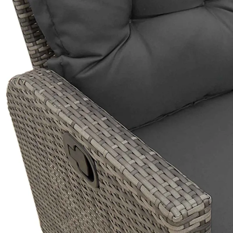 Atlošiama sodo sofa su pagalvėlėmis L formos pilkos spalvos