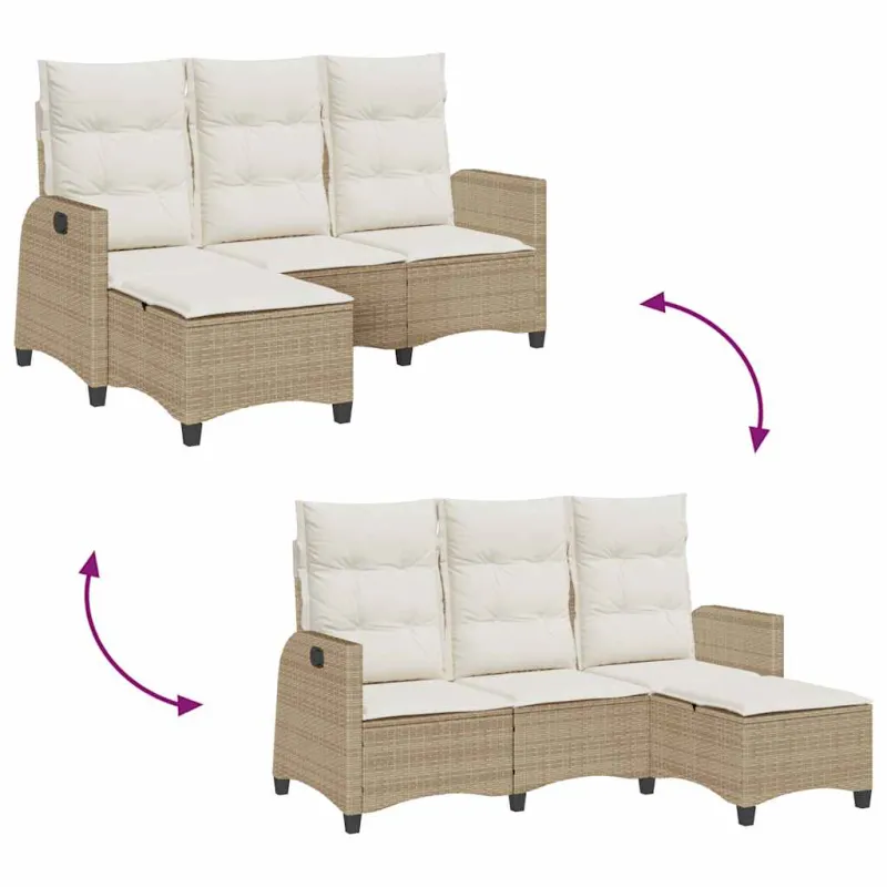Atlošiama sodo sofa su pagalvėlėmis L formos smėlio spalvos