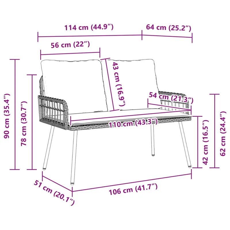 Sodo suolas su pagalve Antracitas 114 x 64 x 90cm Plienas