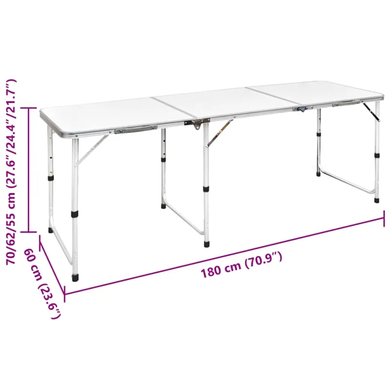 Sulankstomas Stalas Stovyklavimui iš Aliuminio 180 x 60 cm