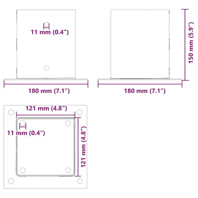Stulpų pagrindai kvadratiniai, 12vnt., antracito sp., 121x121mm