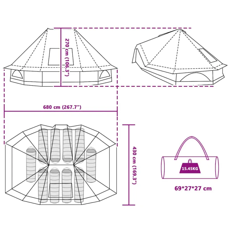 Tipi palapinė Pilka ir oranžinė 680 x 430 x 270 cm tafta