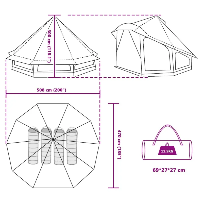 Tipi palapinė Pilka ir oranžinė 508 x 470 x 300 cm tafta