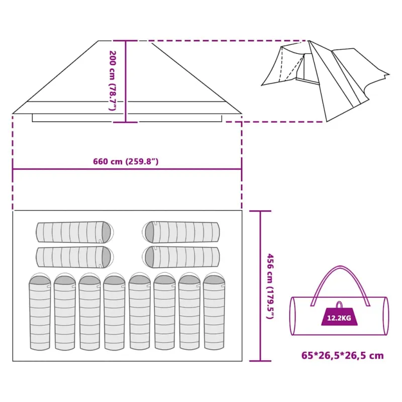 Tipi palapinė su stogu Mėlyna 660 x 456 x 200 cm tafta