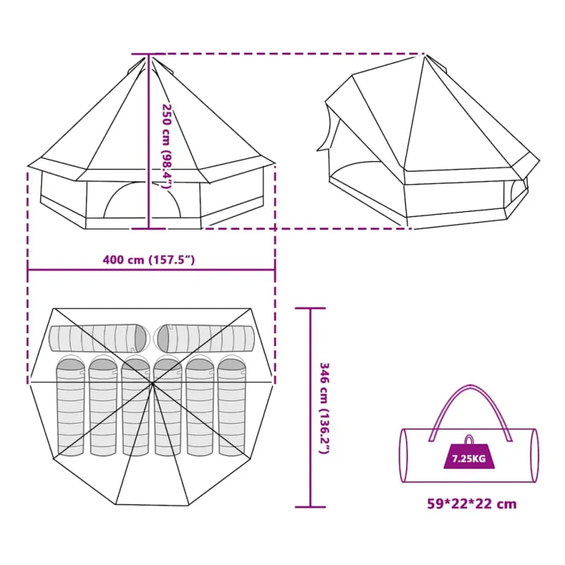 Tipi palapinė su stogu Žalia 400 x 346 x 250 cm tafta
